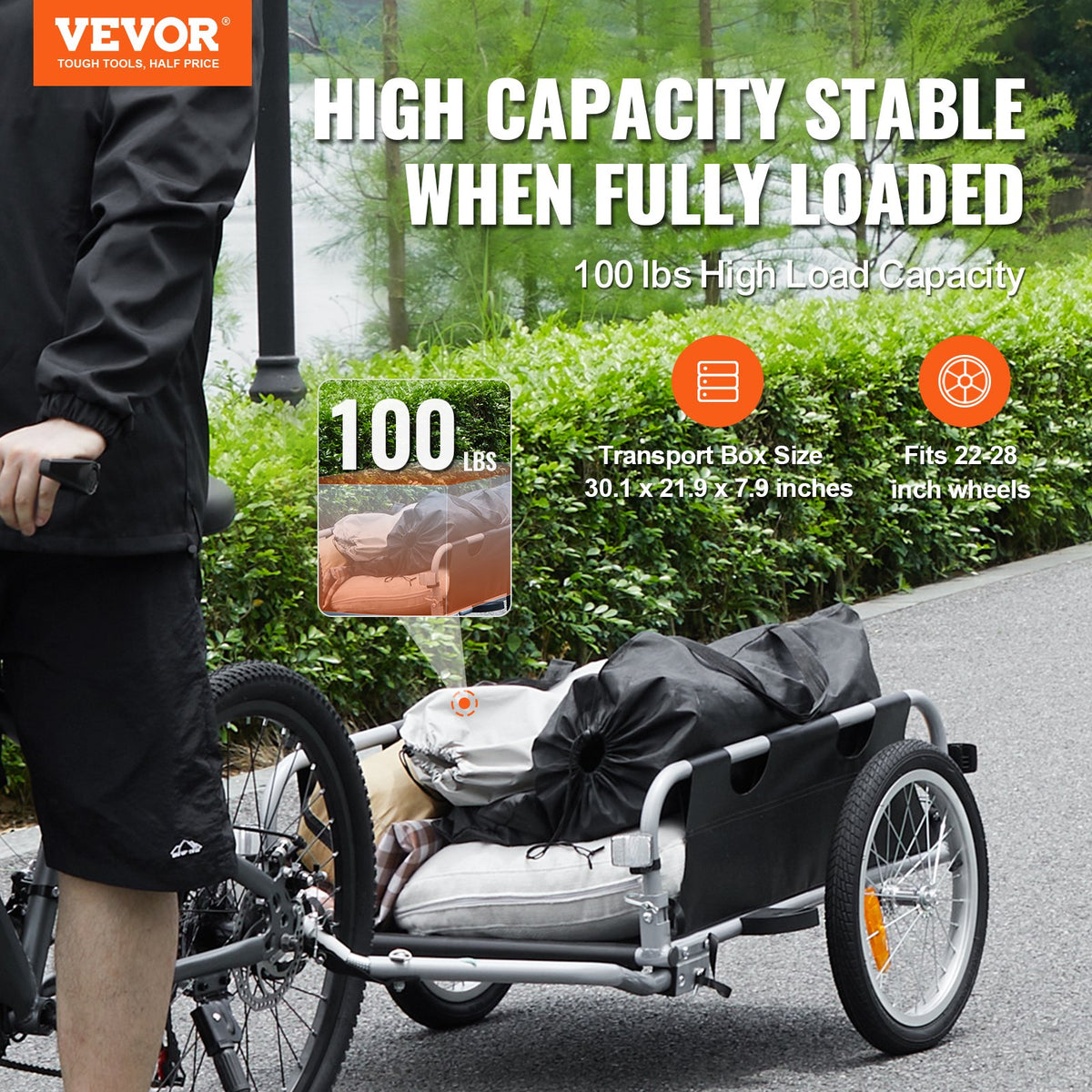 VEVOR salokāma velosipēda kravas piekabe, 45,4 kg, 406 mm riteņi