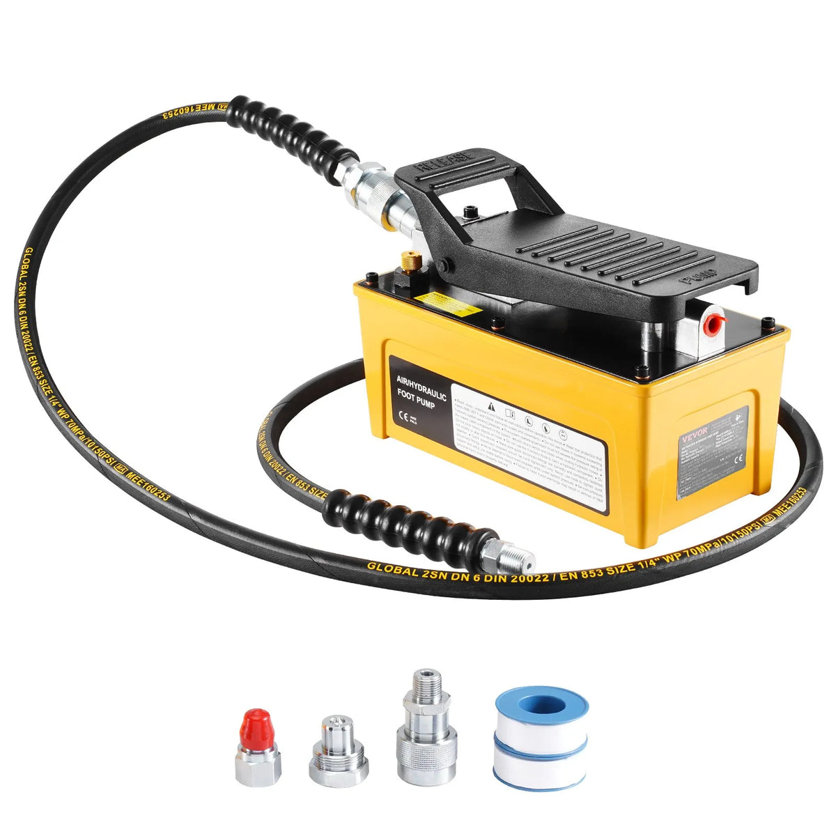 VEVOR Pneumatic Hydraulic Foot Pump 689 bar, 1.6 l Tank, Aluminium Body