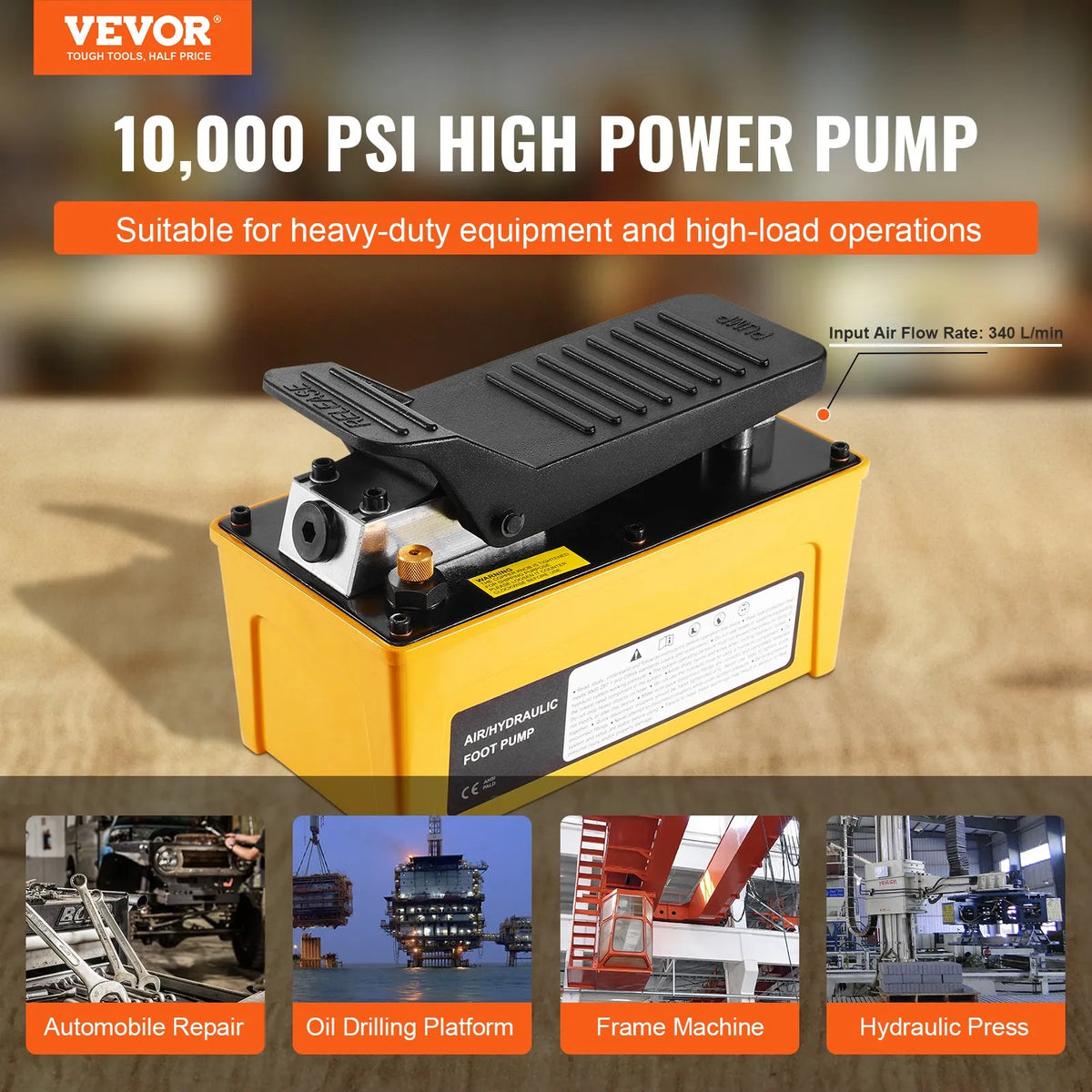 VEVOR Pneumatic Hydraulic Foot Pump 689 bar, 1.6 l Tank, Aluminium Body