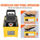 Pneimatiskais hidrauliskais kājas sūknis ar 689 bar darba spiedienu, 1,6 L eļļļas tvertni, 9,5 mm NPT eļļļas izeju un 6,4 mm NPT gaisa ieplūdi, alumīnija korpuss, paredzēts automobiļu remonta rāmja presēm un hidrauliskajām presēm