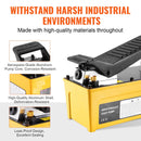 Pneimatiskais hidrauliskais kājas sūknis ar 689 bar darba spiedienu, 1,6 L eļļļas tvertni, 9,5 mm NPT eļļļas izeju un 6,4 mm NPT gaisa ieplūdi, alumīnija korpuss, paredzēts automobiļu remonta rāmja presēm un hidrauliskajām presēm