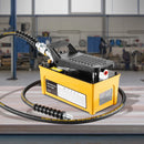 Pneimatiskais hidrauliskais kājas sūknis ar 689 bar darba spiedienu, 1,6 L eļļļas tvertni, 9,5 mm NPT eļļļas izeju un 6,4 mm NPT gaisa ieplūdi, alumīnija korpuss, paredzēts automobiļu remonta rāmja presēm un hidrauliskajām presēm