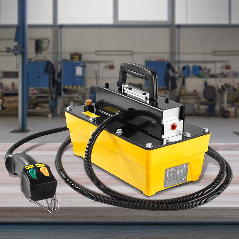 Pneimatiskais hidrauliskais sūknis 689 bar, 2,3 L eļļļas tvertne, plastmasas korpuss ar tālvadības vadību, paredzēts automobiļu rāmja un hidrauliskajām presēm