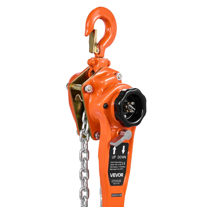 VEVOR manuālais sviras ķēdes pacēlājs, 1000 kg kravnesība, 3 m pacelšanas augstums, G80 sakausējuma tērauda ķēde, divpusējs mehāniskais bremzis, 360° grozāmi āķi noliktavām, būvniecībai un garāžām