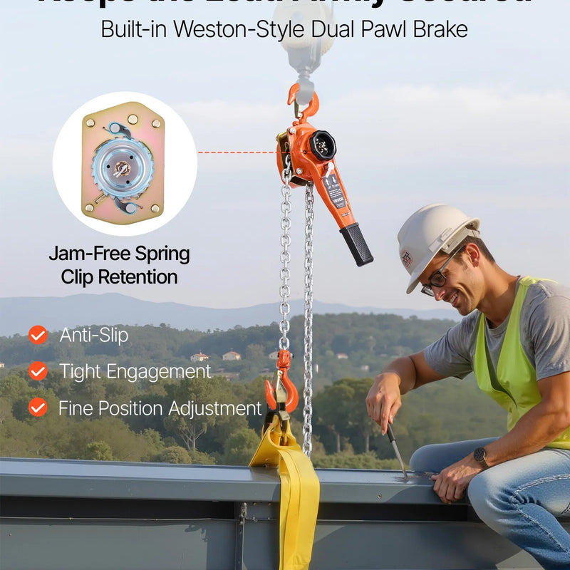 VEVOR manuālais sviras ķēdes pacēlājs, 1000 kg kravnesība, 3 m pacelšanas augstums, G80 sakausējuma tērauda ķēde, divpusējs mehāniskais bremzis, 360° grozāmi āķi noliktavām, būvniecībai un garāžām