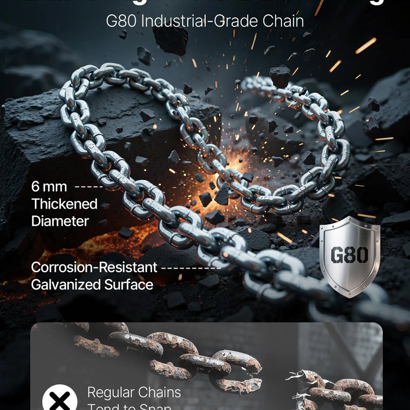 VEVOR manuālais sviras ķēdes pacēlājs, 1000 kg kravnesība, 3 m pacelšanas augstums, G80 sakausējuma tērauda ķēde, divpusējs mehāniskais bremzis, 360° grozāmi āķi noliktavām, būvniecībai un garāžām