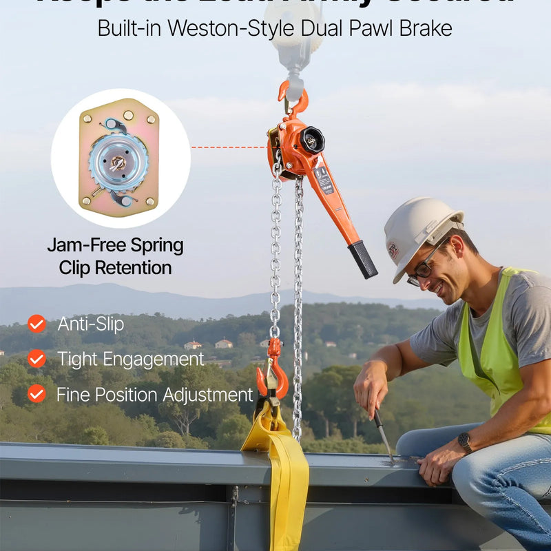VEVOR manuālais sviras ķēžu pacēlājs, celtspēja 3000 kg, 6 m pacelšanas augstums, G80 leģētā tērauda ķēde, dubultā sprūda mehāniskā bremze, 360° grozāmi āķi, noliktavām, būvniecībai un garāžām