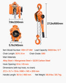 VEVOR manuālais sviras ķēžu pacēlājs, celtspēja 3000 kg, 6 m pacelšanas augstums, G80 leģētā tērauda ķēde, dubultā sprūda mehāniskā bremze, 360° grozāmi āķi, noliktavām, būvniecībai un garāžām