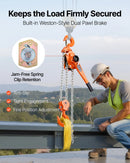 VEVOR rokas ķēdes pacēlājs 6 t (6000 kg) ar 3 m G80 tērauda ķēdi, dubulto sprūdrata mehānisko bremzi un 360° rotējošiem āķiem noliktavām, būvniecībai un garāžām