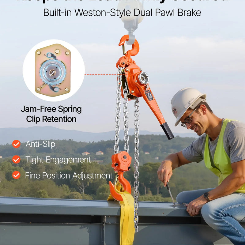 VEVOR rokas sviras ķēdes pacēlājs, 6000 kg kravnesība, 6 m pacelšanas augstums, G80 sakausējuma tērauda ķēde, dubultklikšķa mehāniskā bremze un 360° rotējoši āķi, piemērots noliktavām, būvniecībai un garāžām