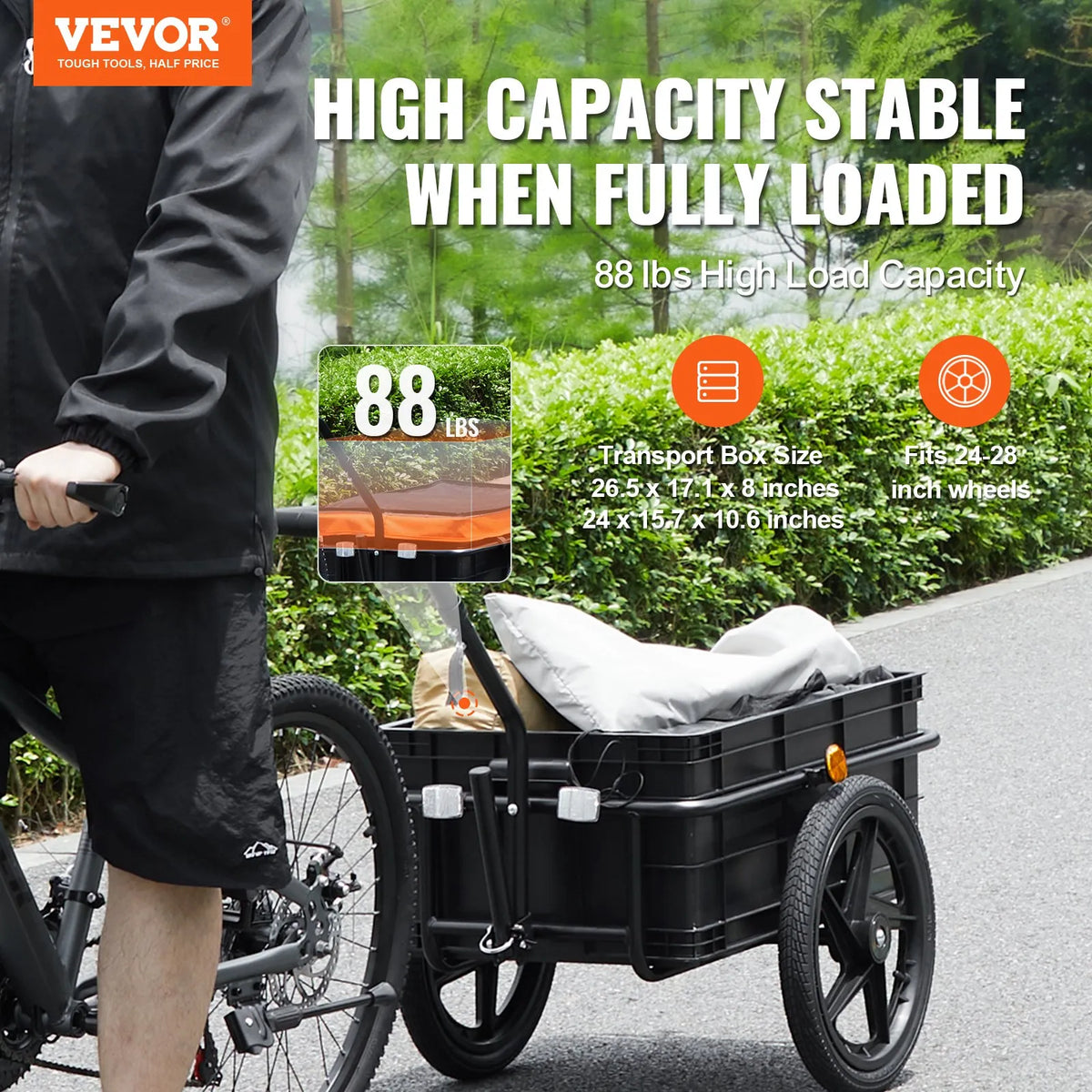 VEVOR salokāma velosipēda kravas piekabe, 39,9 kg, 406 mm riteņi, ar pārsegu