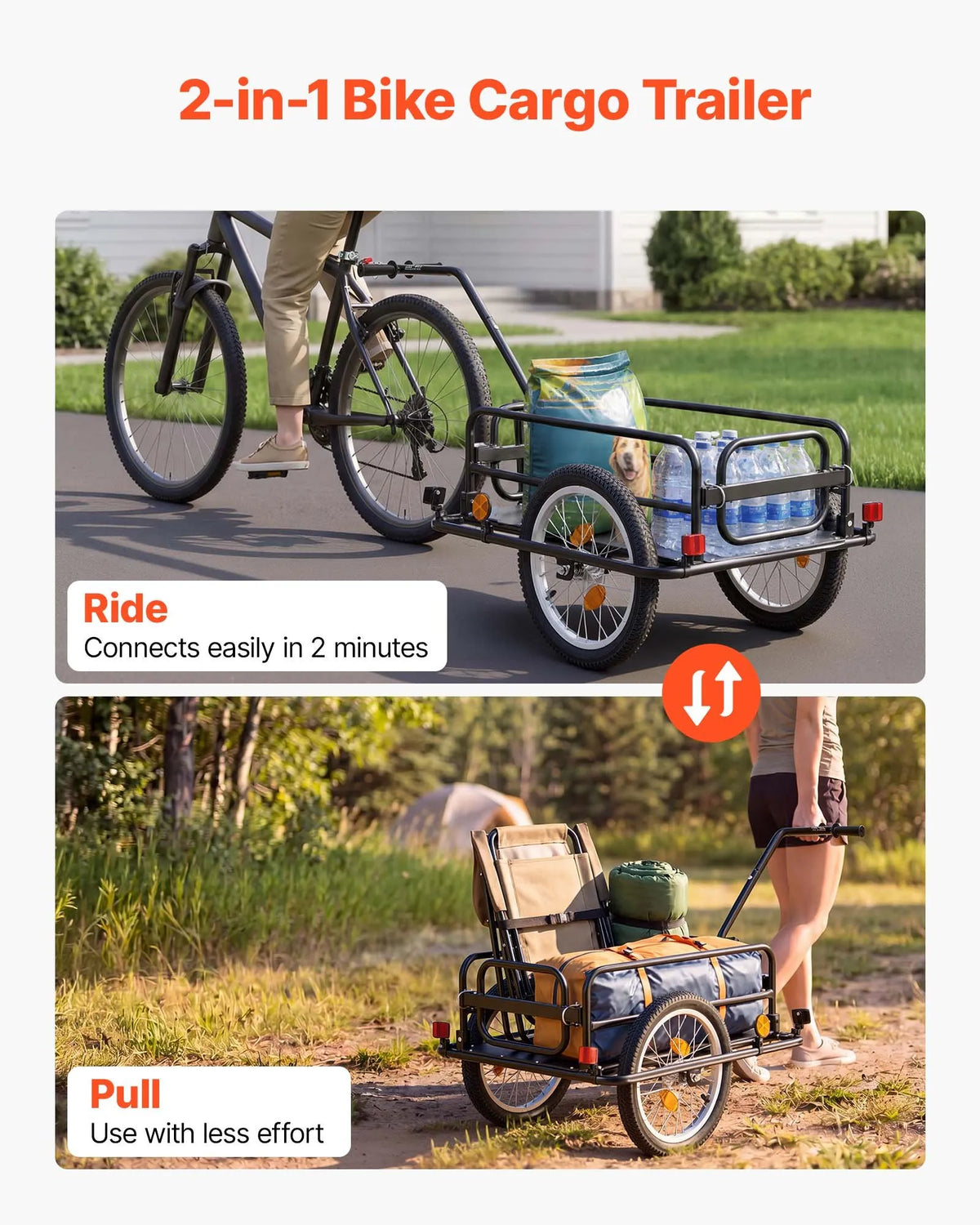 VEVOR 2-in-1 salokāma velosipēda kravas piekabe-ratiņi, 40 kg, 406 mm