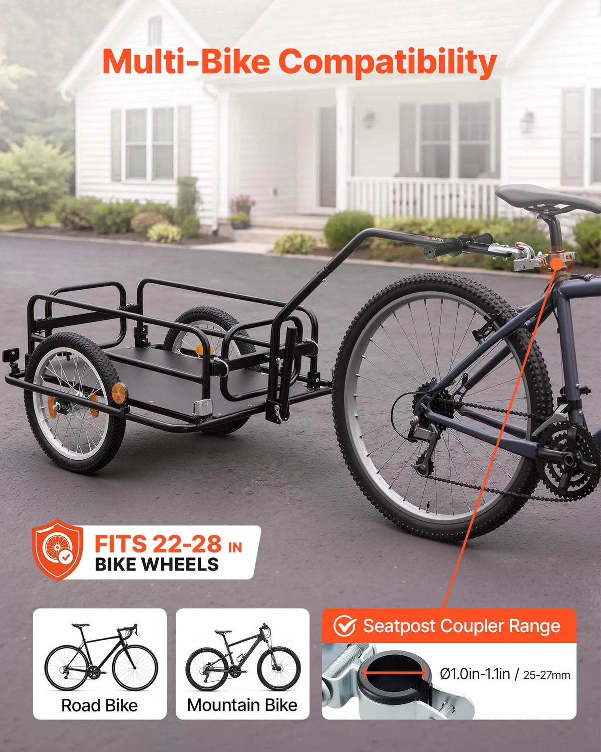 VEVOR 2-in-1 salokāma velosipēda kravas piekabe-ratiņi, 40 kg, 406 mm