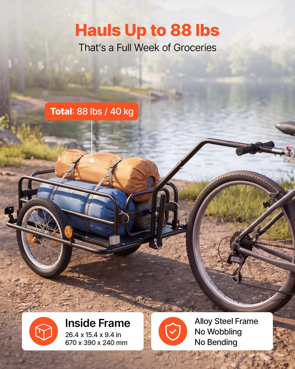 VEVOR 2-in-1 salokāma velosipēda kravas piekabe-ratiņi, 40 kg, 406 mm