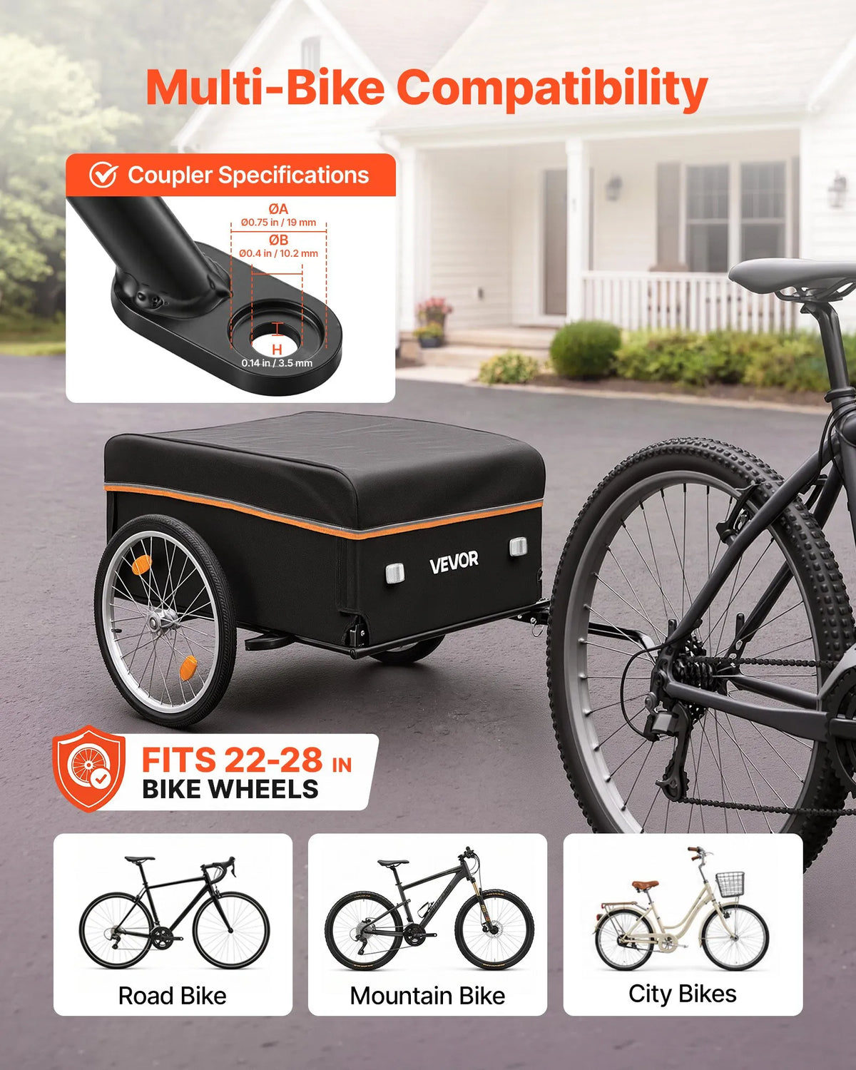 VEVOR salokāma velosipēda kravas piekabe, 59 kg, 508 mm riteņi, ar pārsegu
