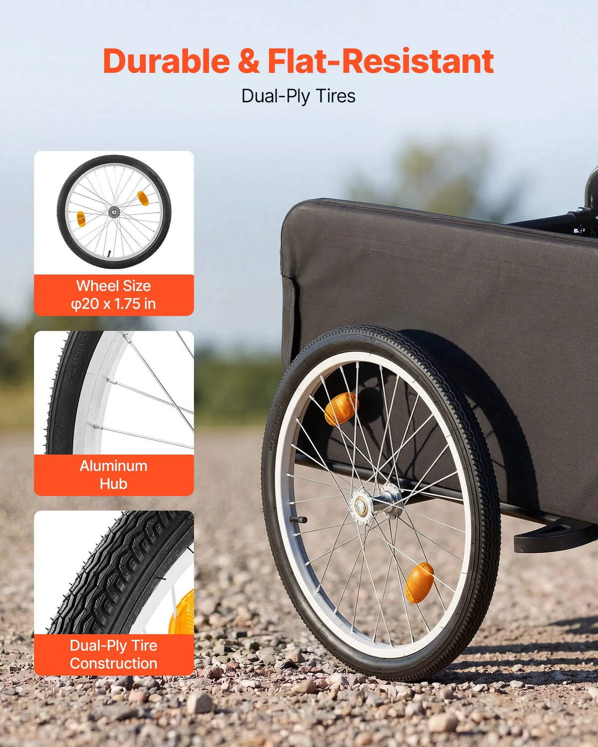 VEVOR salokāma velosipēda kravas piekabe, 59 kg, 508 mm riteņi, ar pārsegu