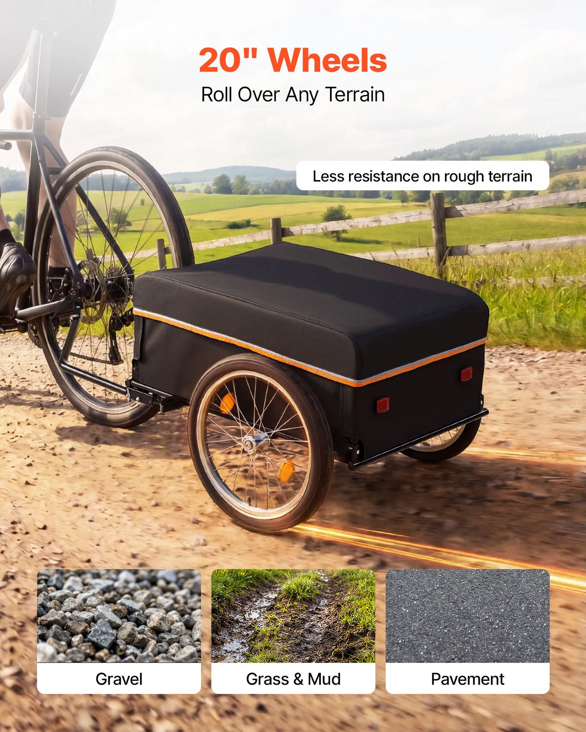 VEVOR salokāma velosipēda kravas piekabe, 59 kg, 508 mm riteņi, ar pārsegu