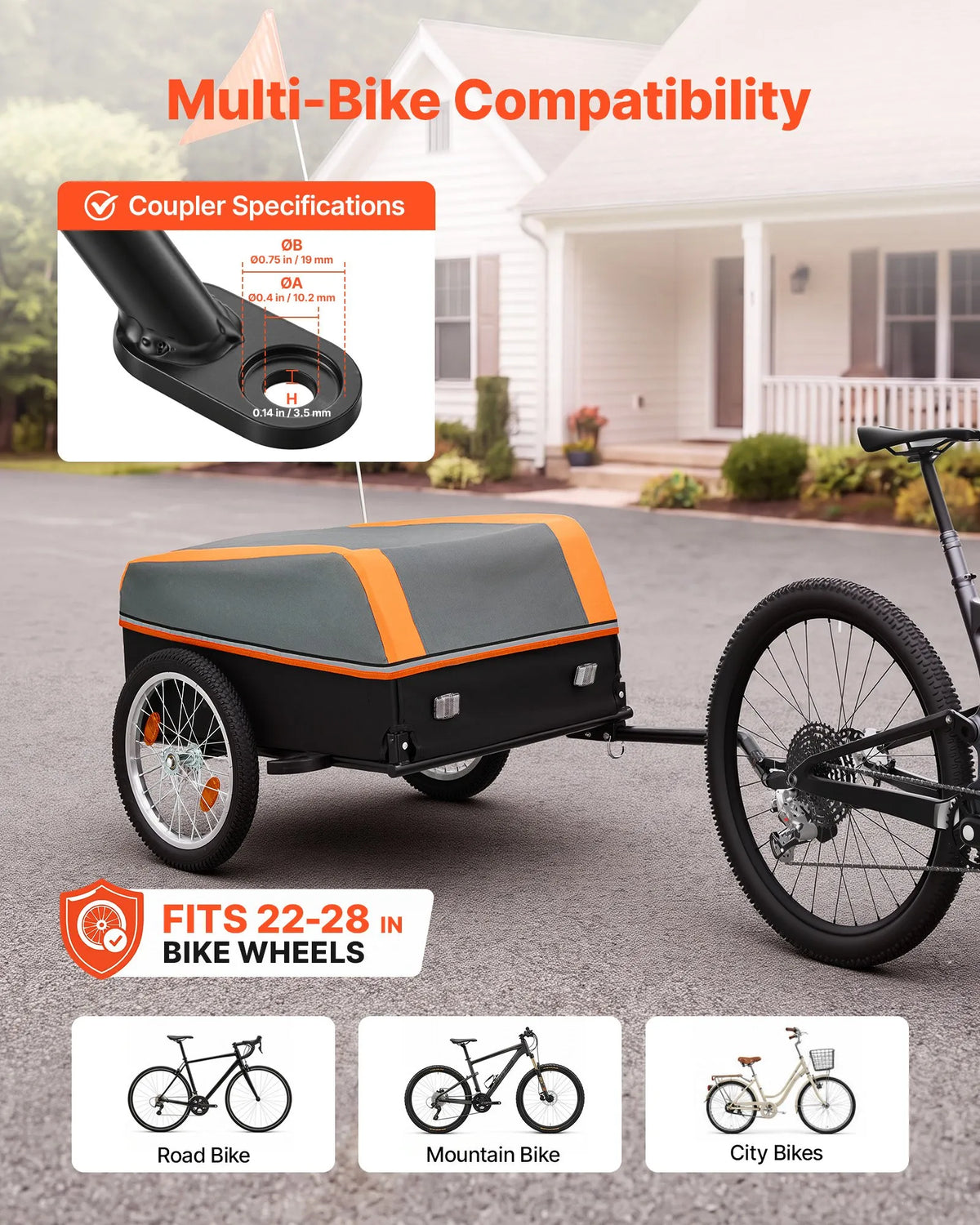 VEVOR salokāma velosipēda kravas piekabe, 40 kg, 406 mm riteņi, ar pārsegu