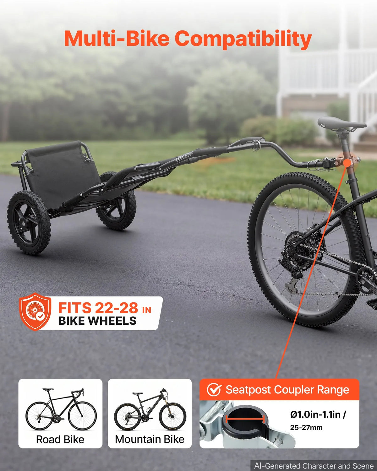 VEVOR 3-in-1 velosipēda kravas piekabe-ratiņi, 27 kg, salokāma