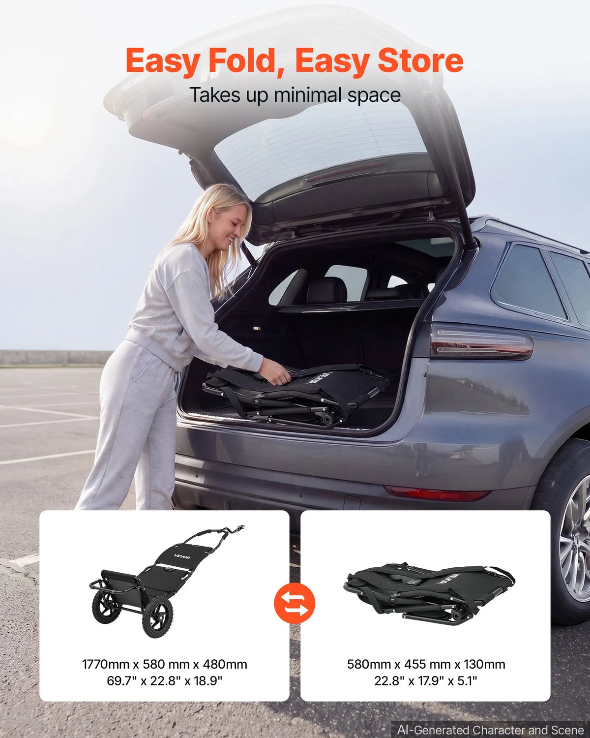 VEVOR 3-in-1 velosipēda kravas piekabe-ratiņi, 27 kg, salokāma