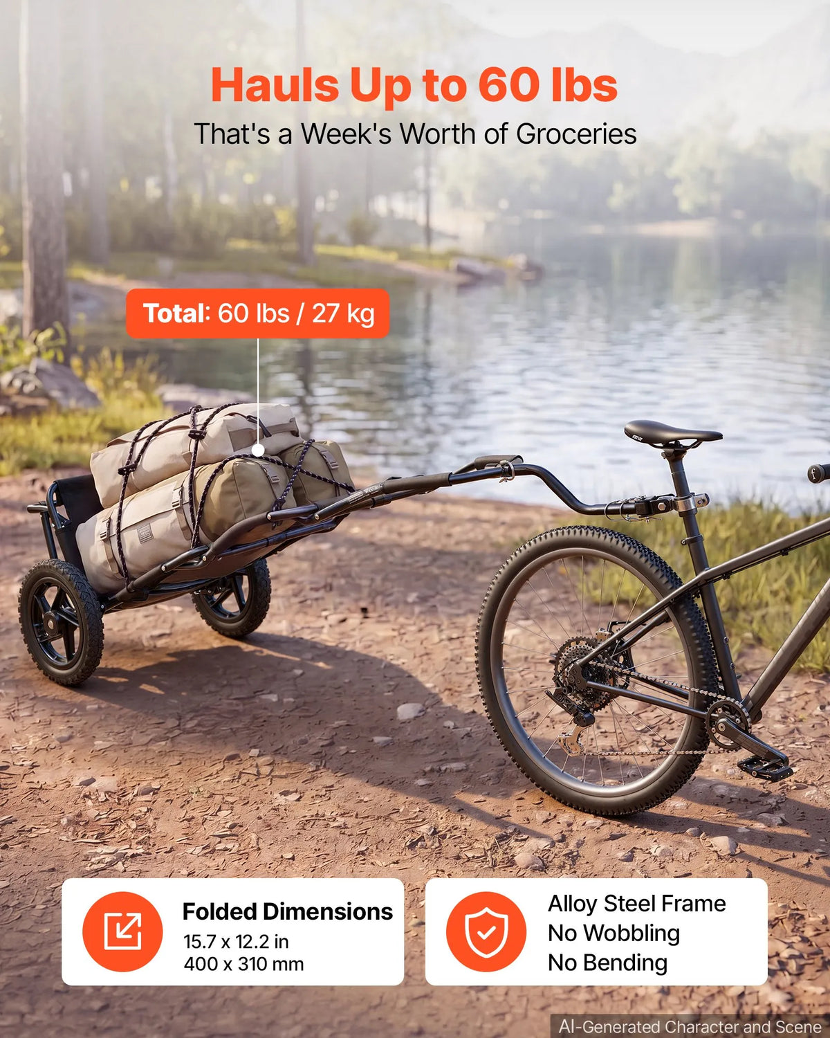 VEVOR 3-in-1 velosipēda kravas piekabe-ratiņi, 27 kg, salokāma