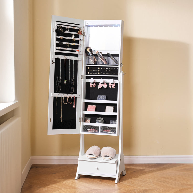 VEVOR 3-in-1 spoguļu rotaslietu skapītis - pilna garuma stāvošs spogulis ar uzglabāšanu, balts