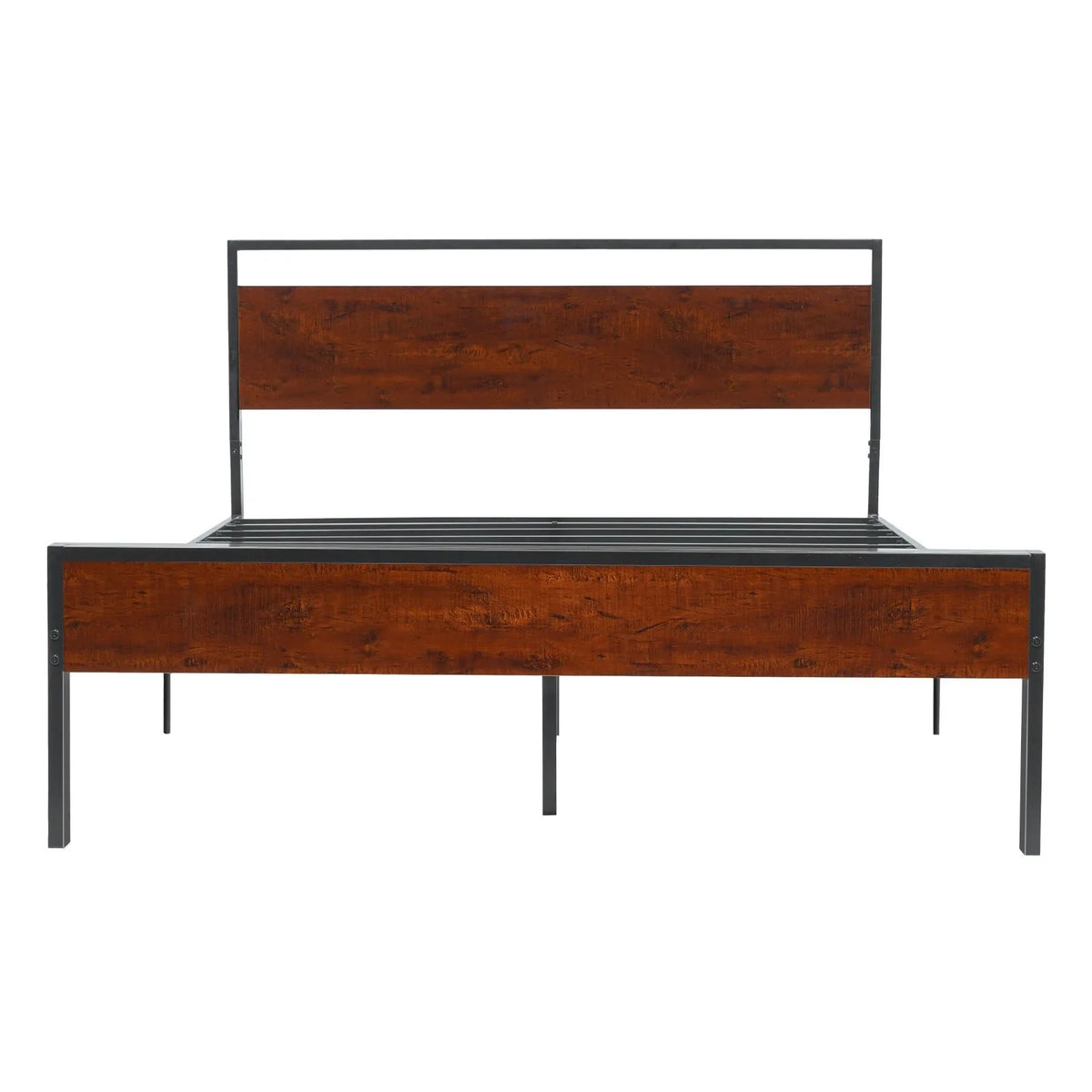 VEVOR queen izmēra gultas rāmis 35 cm ar metāla platformu un retro brūnu koka galvgali un kājgali, ar lielu uzglabāšanas vietu zem gultas, neslīdošs, bez trokšņa, bez matrača pamatnes, vienkārša montāža - ZEMLETES.LV