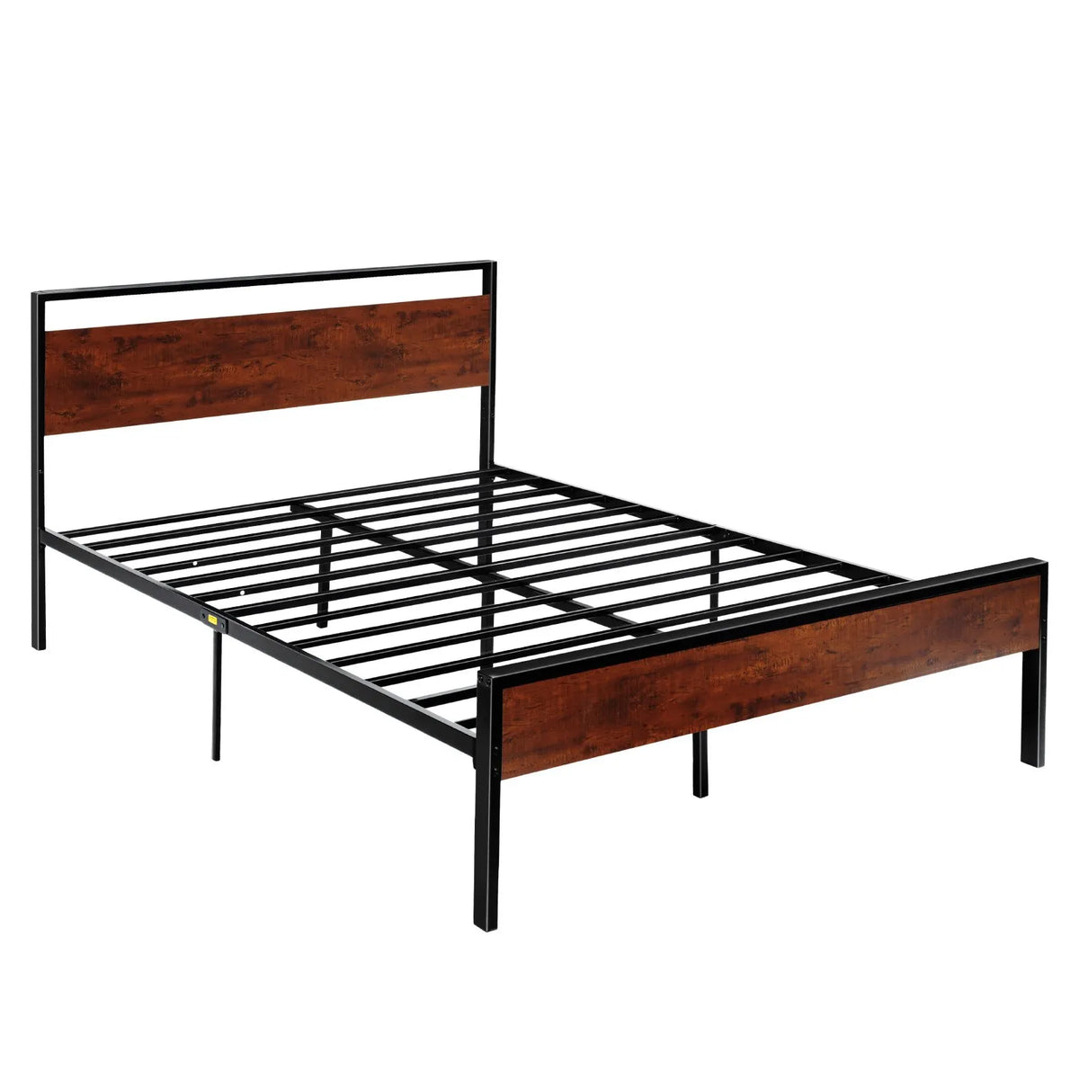 VEVOR queen izmēra gultas rāmis 35 cm ar metāla platformu un retro brūnu koka galvgali un kājgali, ar lielu uzglabāšanas vietu zem gultas, neslīdošs, bez trokšņa, bez matrača pamatnes, vienkārša montāža - ZEMLETES.LV