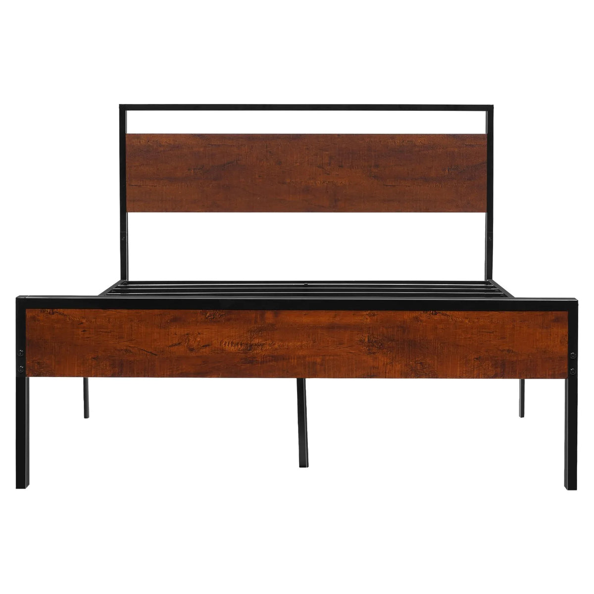 VEVOR pilna izmēra gultas rāmis 35 cm ar metāla platformu un retro brūnu koka galvgali un kājgali, ar lielu uzglabāšanas vietu zem gultas, neslīdošs, bez trokšņa, bez matrača pamatnes, vienkārša montāža - ZEMLETES.LV