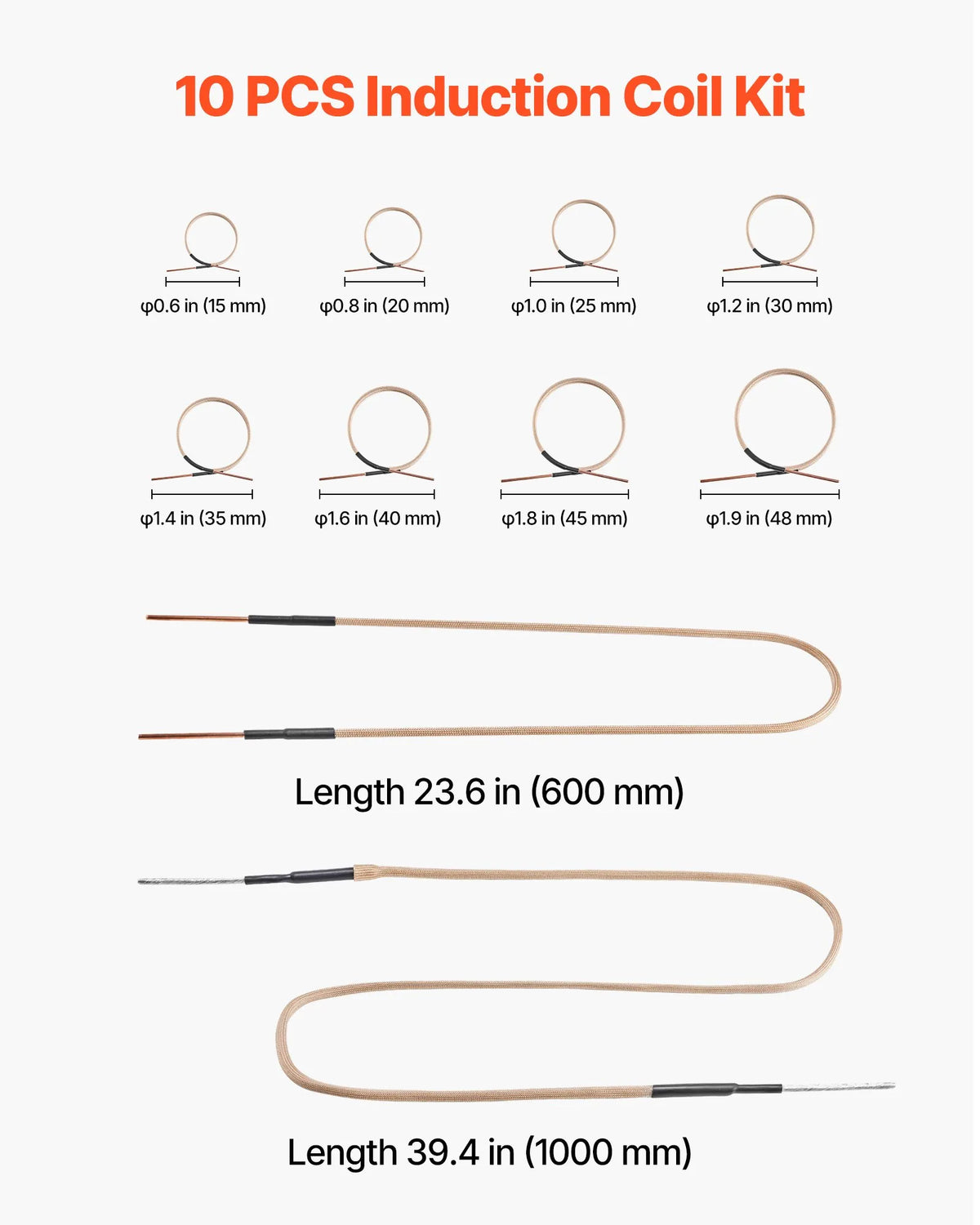 VEVOR Induction Heater Coil Kit 10 pcs – 8 Coils, U-shaped and Freeform