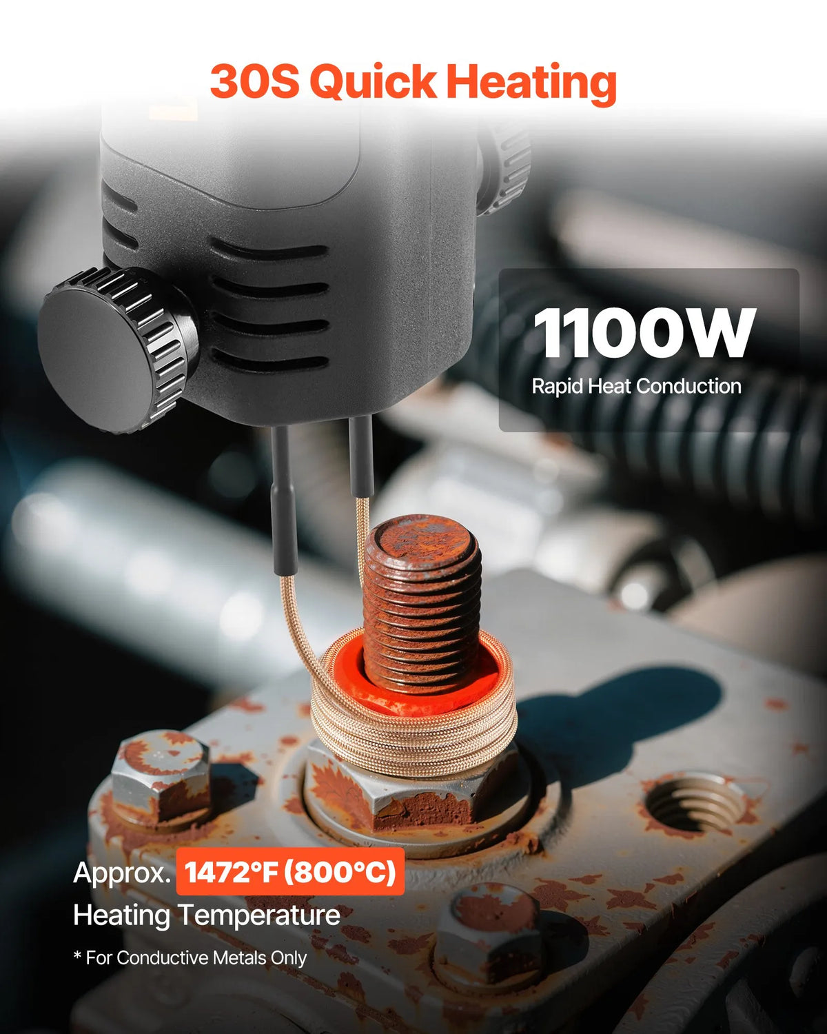 VEVOR Induction Heater 1100 W, 110 V, for Removing Rusted Bolts and Nuts, with 3 Coils