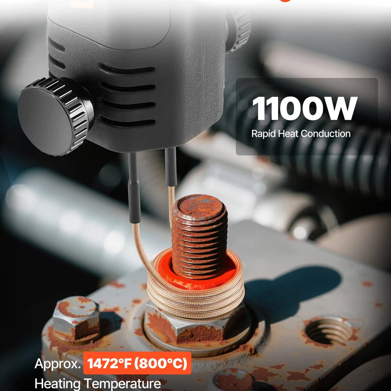 VEVOR indukcijas sildītājs skrūvju atbrīvošanai, 1100 W 230 V magnētiskā indukcijas apkures ierīce, rokas uzgriežņu atbrīvotājs ar 8 spolēm un uzglabāšanas kastīti — piemērots sarūsējušu skrūvju un uzgriežņu noņemšanai auto servisos