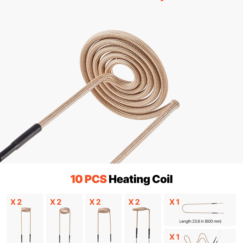 VEVOR indukcijas sildītājs skrūvju noņemšanai, 1100 W, 230 V, magnētiskā indukcijas sildīšanas komplekts, rokas uzgriežņu atbrīvošanas instruments, mini sildīšanas iekārta sarūsējušu skrūvju noņemšanai, auto remonta darbnīcas rīks ar 10 spolēm un koferi