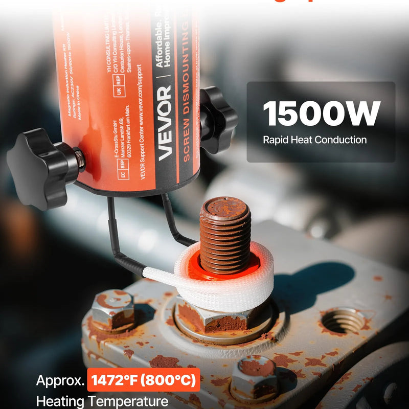 VEVOR indukcijas sildītājs skrūvju un uzgriežņu atskrūvēšanai, 1500 W, 230 V, rokas indukcijas sildīšanas ierīce ar 8 spoles komplektu un uzglabāšanas kasti, paredzēta sarūsējušu skrūvju un uzgriežņu noņemšanai automašīnu remontam