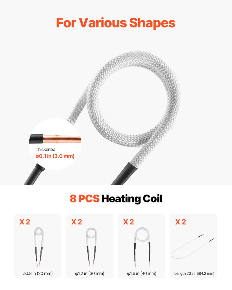 VEVOR indukcijas sildītājs skrūvju un uzgriežņu atskrūvēšanai, 1500 W, 230 V, rokas indukcijas sildīšanas ierīce ar 8 spoles komplektu un uzglabāšanas kasti, paredzēta sarūsējušu skrūvju un uzgriežņu noņemšanai automašīnu remontam