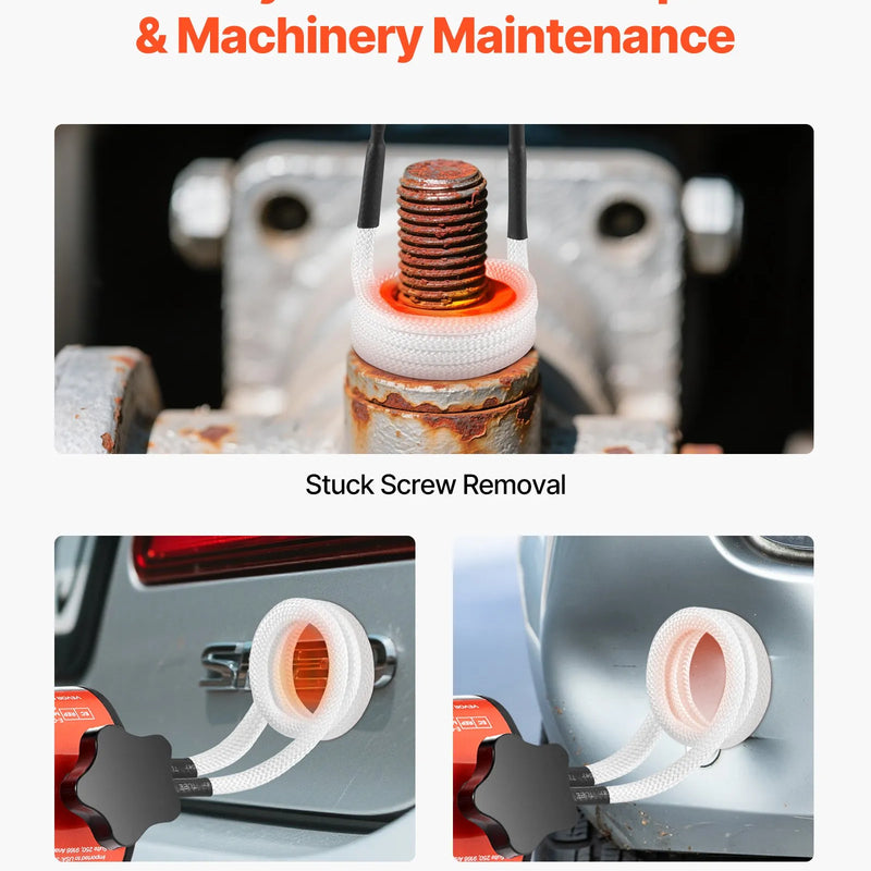 VEVOR indukcijas sildītājs skrūvju un uzgriežņu atskrūvēšanai, 1500 W, 230 V, rokas indukcijas sildīšanas ierīce ar 8 spoles komplektu un uzglabāšanas kasti, paredzēta sarūsējušu skrūvju un uzgriežņu noņemšanai automašīnu remontam