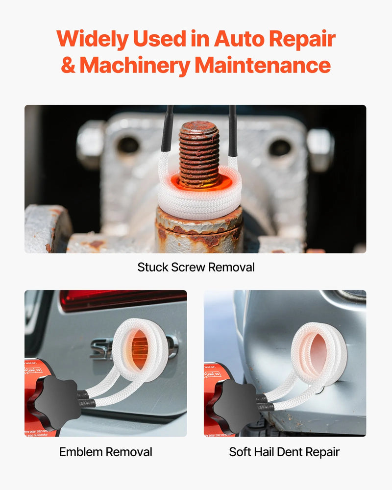 VEVOR indukcijas sildītājs skrūvju un uzgriežņu atskrūvēšanai, 1500 W, 230 V, rokas indukcijas sildīšanas ierīce ar 8 spoles komplektu un uzglabāšanas kasti, paredzēta sarūsējušu skrūvju un uzgriežņu noņemšanai automašīnu remontam