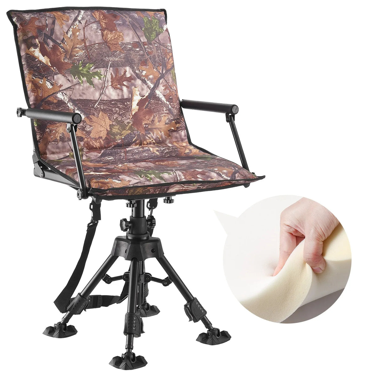 VEVOR Hunting Chair, 360° Silent Rotating, Foldable Portable Blind Chair with Armrests, Canopy, Anti-Slip Feet, Adjustable Height, Durable Steel Frame, 158 kg Load Capacity, Suitable for Camping