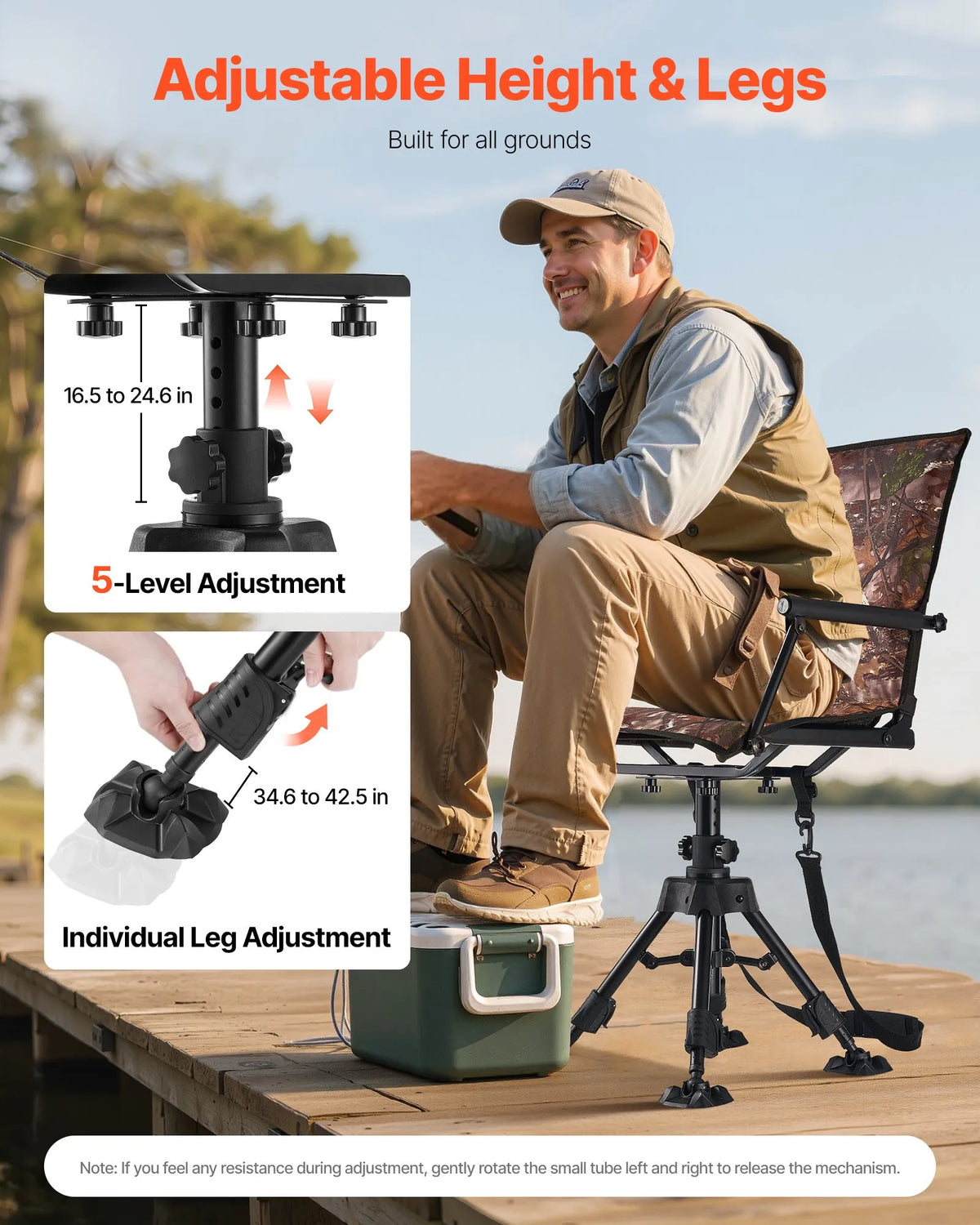 VEVOR Hunting Chair, 360° Silent Rotating, Foldable Portable Blind Chair with Armrests, Canopy, Anti-Slip Feet, Adjustable Height, Durable Steel Frame, 158 kg Load Capacity, Suitable for Camping