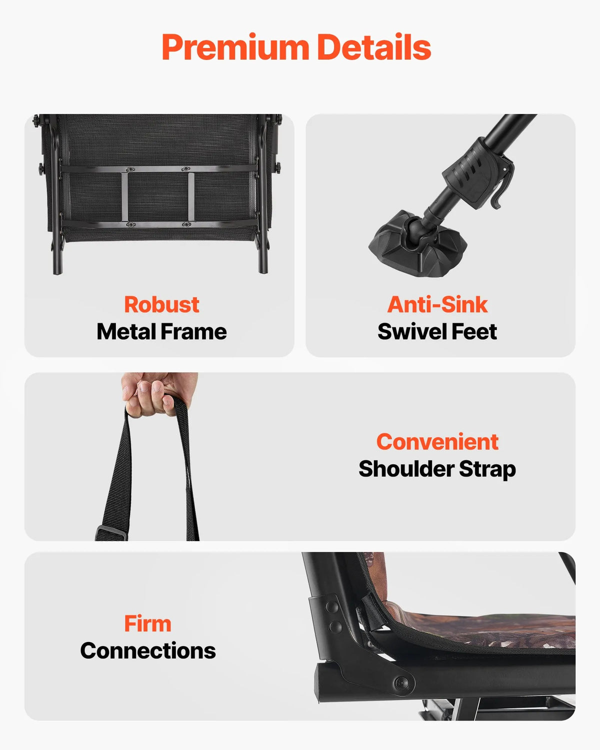 VEVOR Hunting Chair, 360° Silent Rotating, Foldable Portable Blind Chair with Armrests, Canopy, Anti-Slip Feet, Adjustable Height, Durable Steel Frame, 158 kg Load Capacity, Suitable for Camping