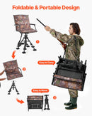 VEVOR Medību krēsls, 360° kluss rotējošs, salokāms pārnēsājams slēpņa krēsls ar roku balstiem, pārsegu, pretiegrimes kājām, regulējamu augstumu, izturīgu tērauda rāmi, 158 kg slodzi, piemērots kempingam