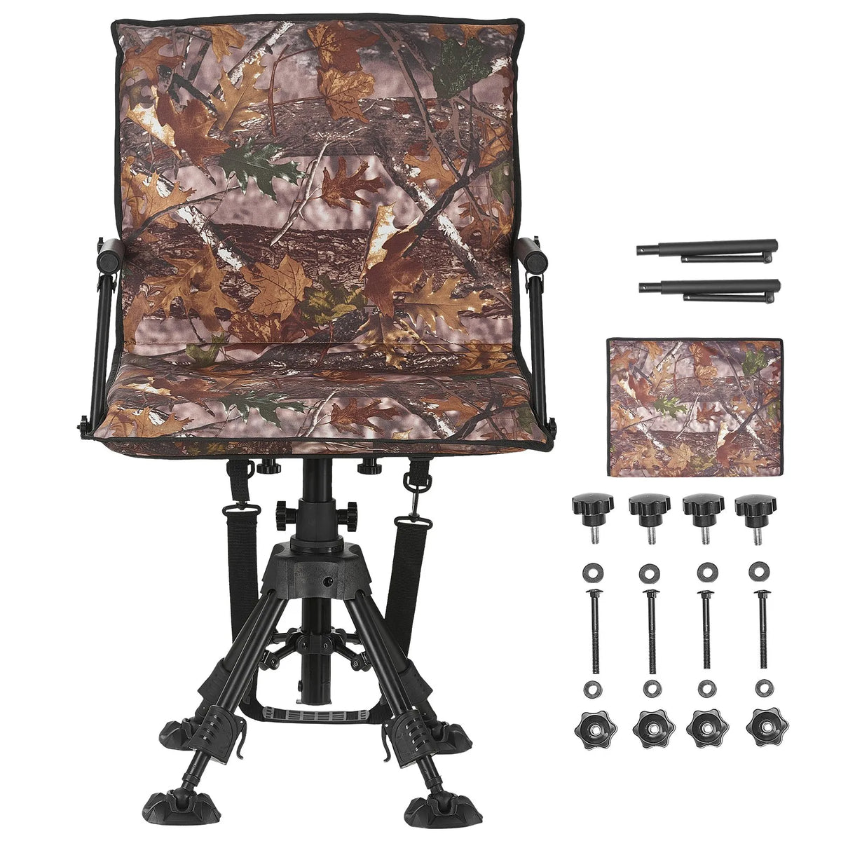 VEVOR Hunting Chair, 360° Silent Rotating, Foldable Portable Blind Chair with Armrests, Canopy, Anti-Slip Feet, Adjustable Height, Durable Steel Frame, 158 kg Load Capacity, Suitable for Camping