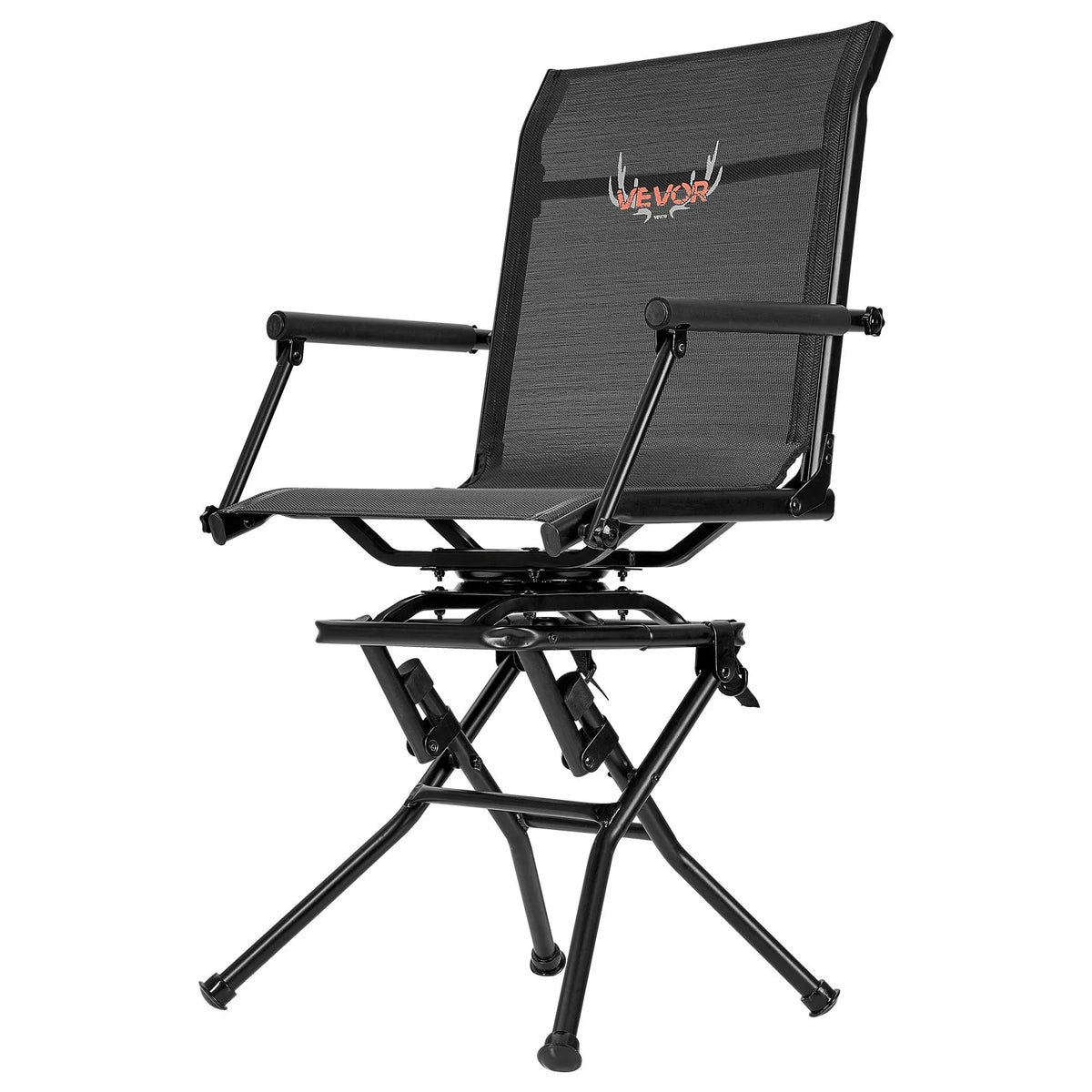 VEVOR Hunting Chair, 360° Silent Rotating, Foldable Lightweight Portable Blind Chair with Armrests, Adjustable Shoulder Strap, Durable Steel Frame, 136 kg Load Capacity, Suitable for Fishing and Camping