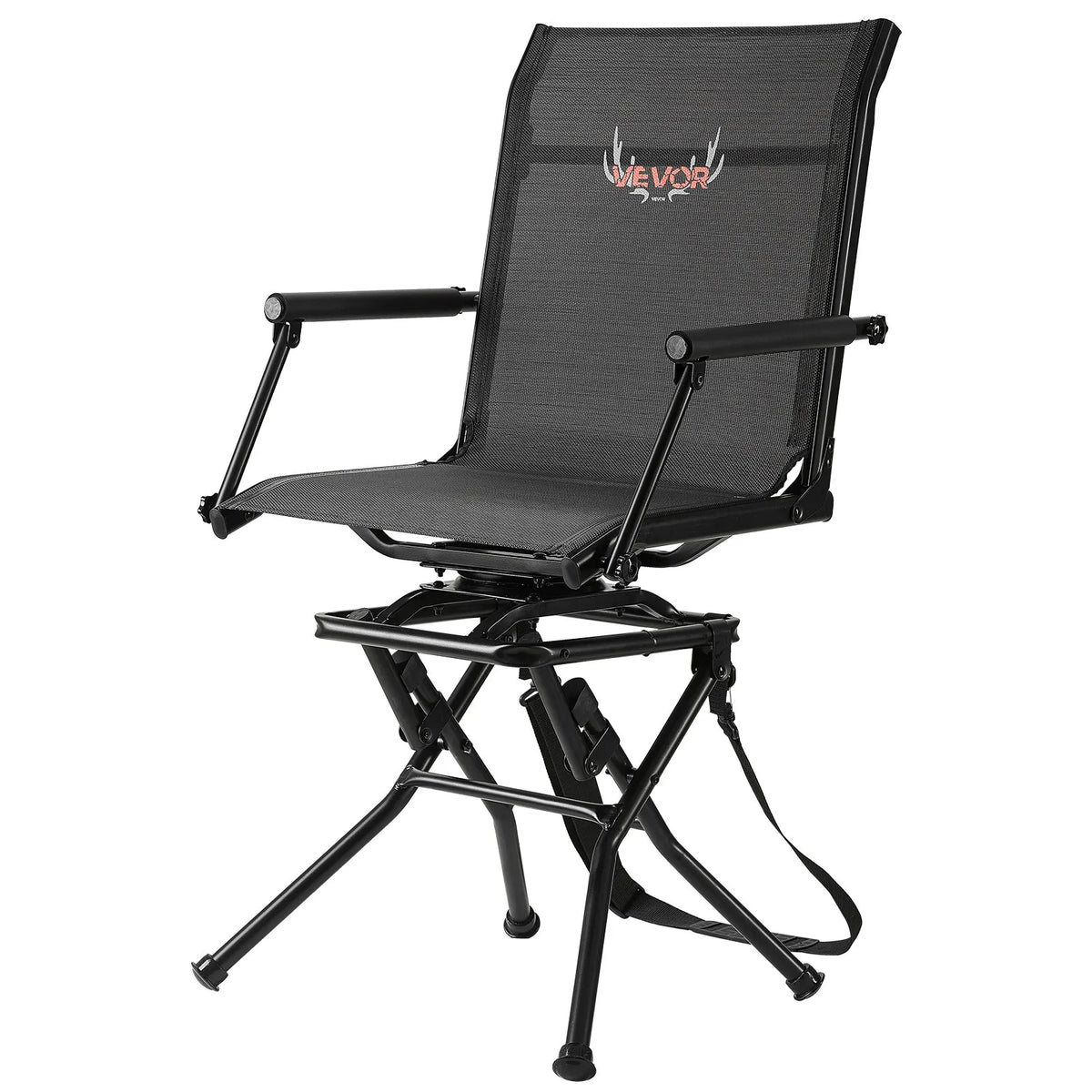 VEVOR Hunting Chair, 360° Silent Rotating, Foldable Lightweight Portable Blind Chair with Armrests, Adjustable Shoulder Strap, Durable Steel Frame, 136 kg Load Capacity, Suitable for Fishing and Camping