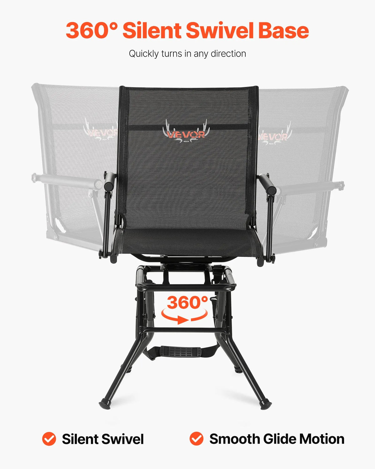 VEVOR Hunting Chair, 360° Silent Rotating, Foldable Lightweight Portable Blind Chair with Armrests, Adjustable Shoulder Strap, Durable Steel Frame, 136 kg Load Capacity, Suitable for Fishing and Camping