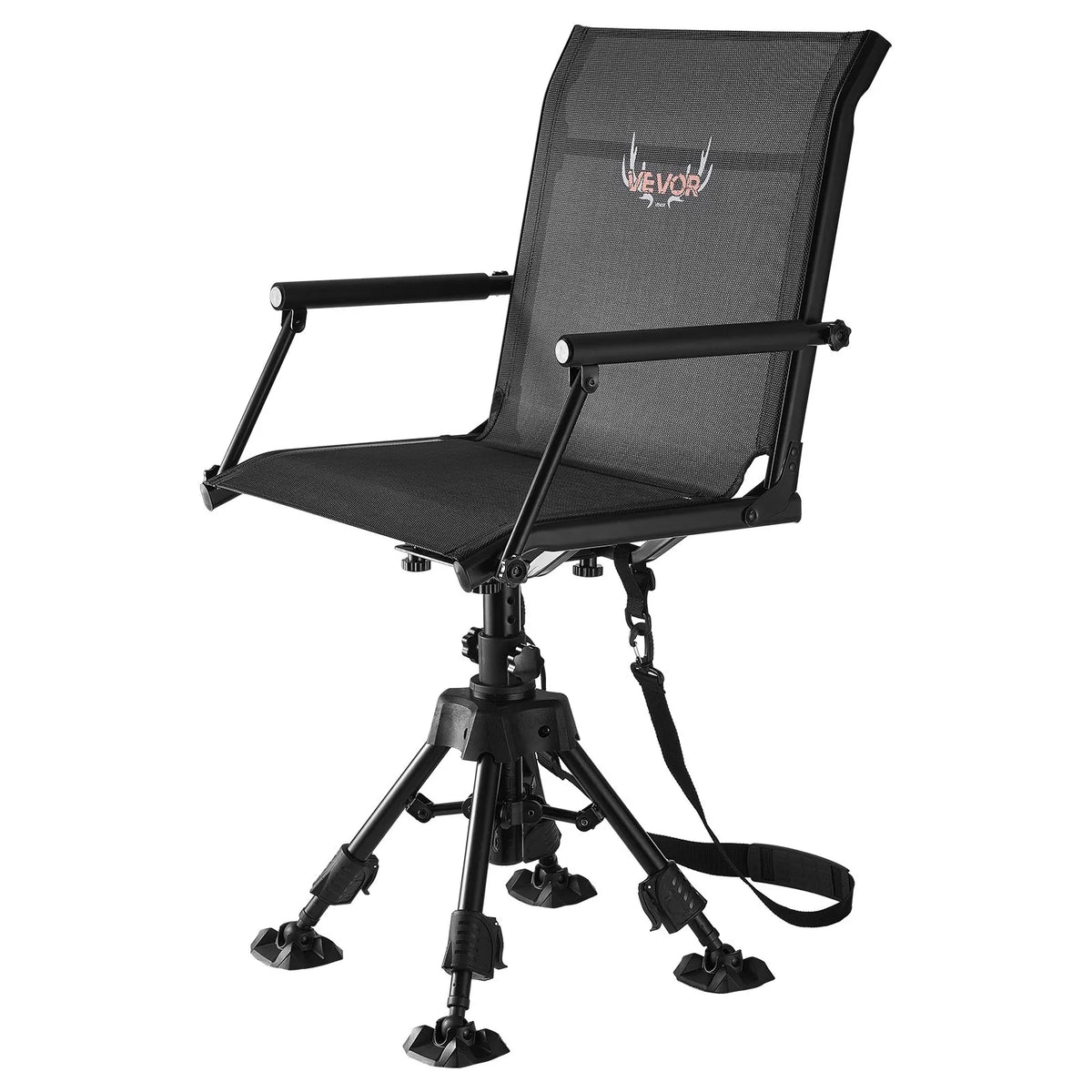 VEVOR Hunting Chair, 360° Silent Rotating, Foldable Portable Blind Chair with Armrests, Anti-Slip Feet, Adjustable Height, Durable Steel Frame, 158 kg Load Capacity, Suitable for Fishing and Camping