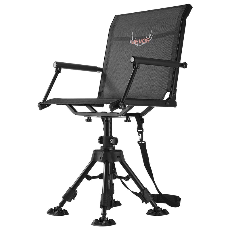 VEVOR Medību krēsls, 360° kluss rotējošs, salokāms pārnēsājams slēpņa krēsls ar roku balstiem, pretiegrimes kājām, regulējamu augstumu, izturīgu tērauda rāmi, 158 kg slodzi, piemērots makšķerēšanai un kempingam