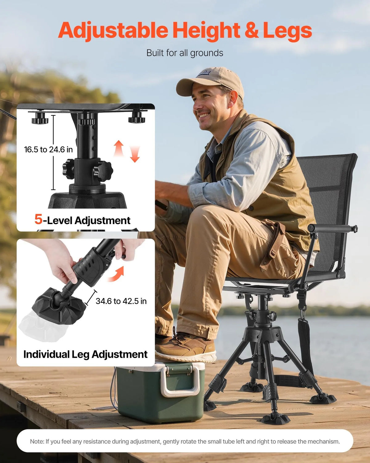 VEVOR Hunting Chair, 360° Silent Rotating, Foldable Portable Blind Chair with Armrests, Anti-Slip Feet, Adjustable Height, Durable Steel Frame, 158 kg Load Capacity, Suitable for Fishing and Camping