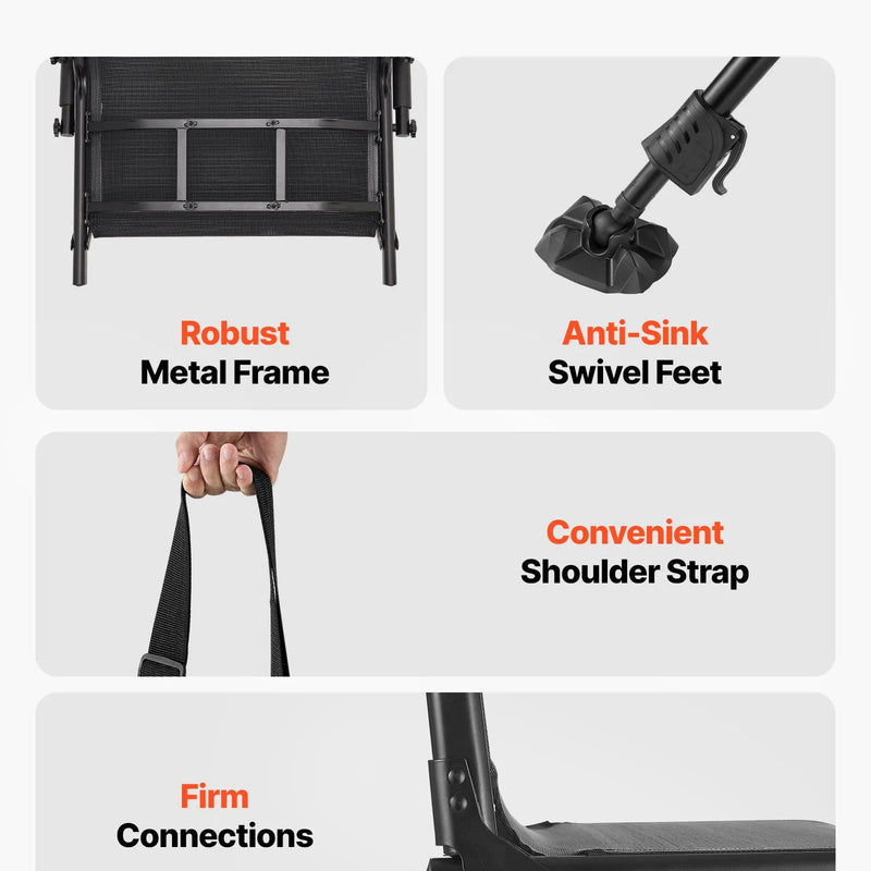 VEVOR Medību krēsls, 360° kluss rotējošs, salokāms pārnēsājams slēpņa krēsls ar roku balstiem, pretiegrimes kājām, regulējamu augstumu, izturīgu tērauda rāmi, 158 kg slodzi, piemērots makšķerēšanai un kempingam