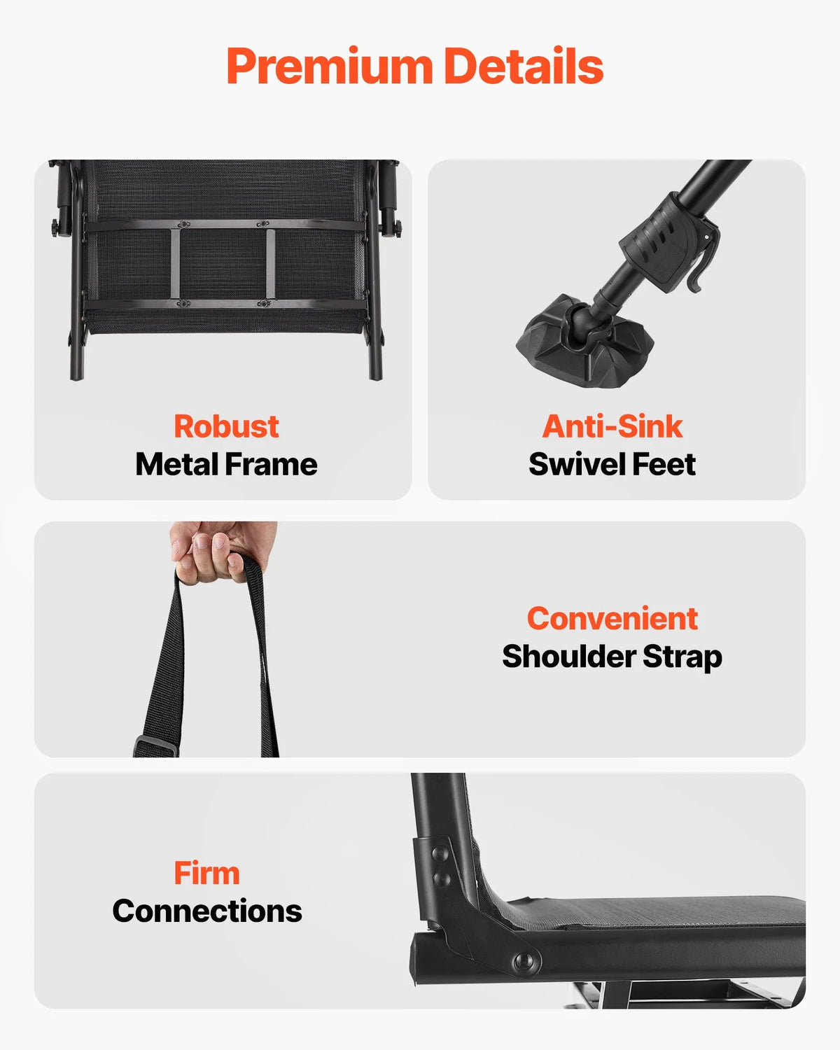 VEVOR Hunting Chair, 360° Silent Rotating, Foldable Portable Blind Chair with Armrests, Anti-Slip Feet, Adjustable Height, Durable Steel Frame, 158 kg Load Capacity, Suitable for Fishing and Camping